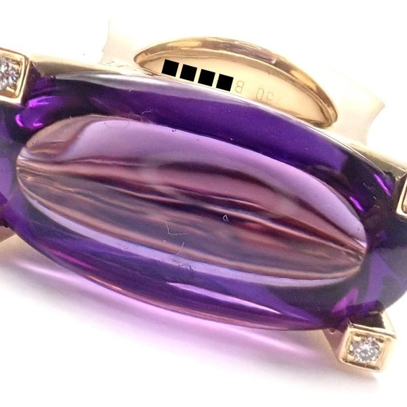 Rare! Authentic Van Cleef & Arpels 18k Yellow Gold Diamond Large Amethyst Ring - Picture 6 of 12